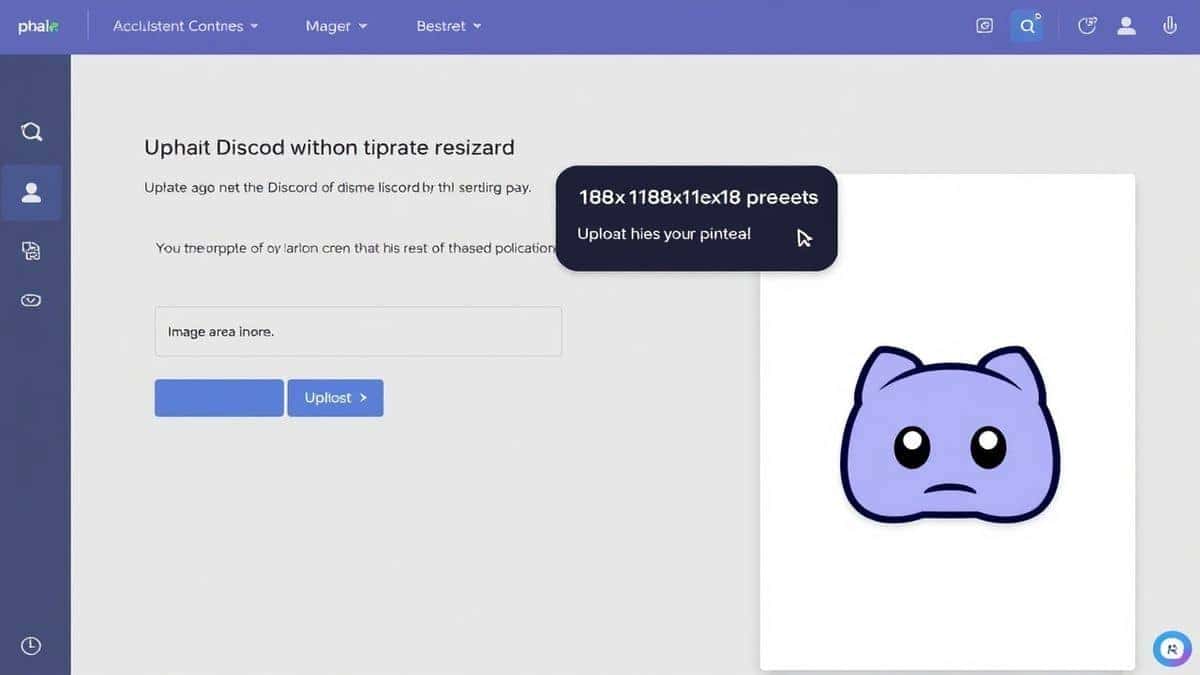 A clean, modern web interface showing an image upload area for a Discord emoji resizer tool, with a 128x128 pixel preset highlighted, minimalist design with soft shadows and bright white background