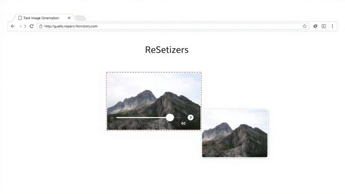 clean minimalist web interface showing image upload area with drag and drop functionality preset dimension buttons for instagram feed reels and stories and preview window displaying image transformation smooth gradient background