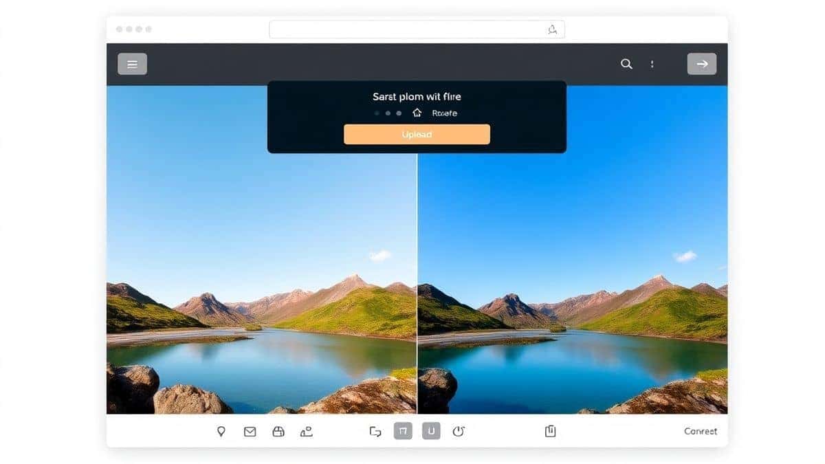 split screen showing original image on left side and 9-16 converted version on right side with upload button at top clean web interface design intuitive controls