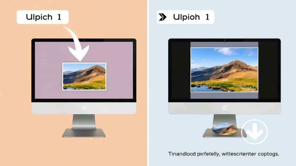 A three-panel graphic showing a simple workflow. The first panel shows a finger clicking an 'upload' button. The second panel shows a diagram of an image with arrows pointing to width and height input fields. The third panel shows a 'download' button with a progress circle, symbolizing the finished process.